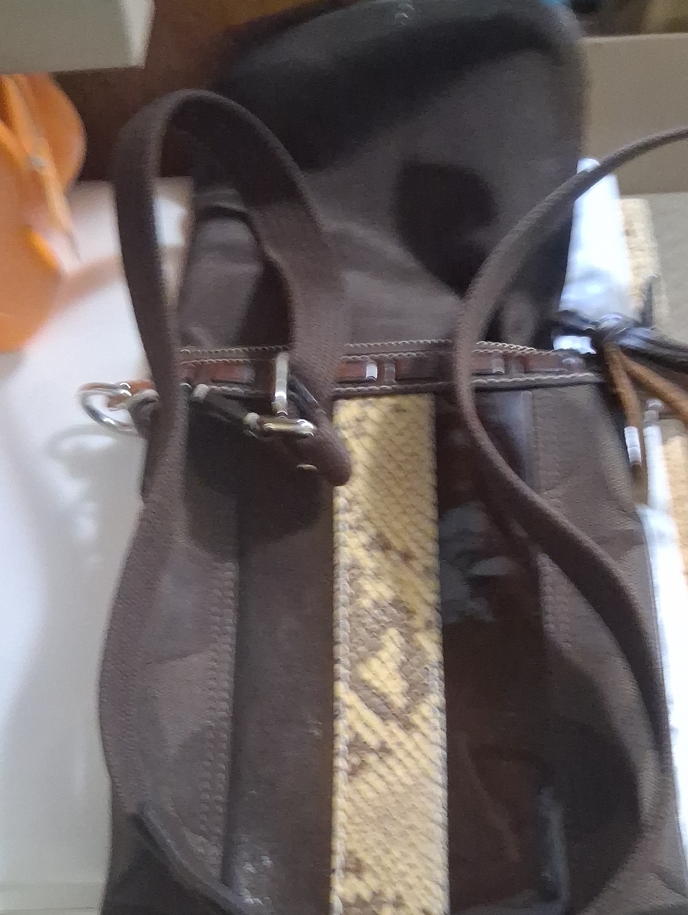 Coach Brown Crossbody with Snakeskin-Pattern Center Stripe - Picture 6 of 6